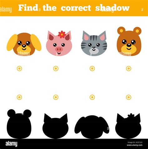Find The Correct Shadow Education Game For Children Set Of Cartoon