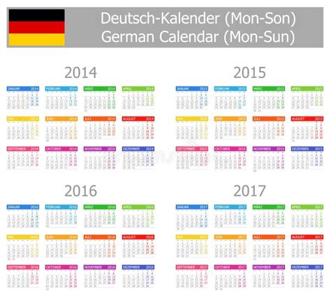2014 2017 Type 1 German Calendar Mon Sun Stock Vector Illustration Of