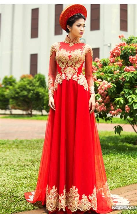 Red Ao Dai Vietnamese Traditional Wedding Dress With Gold Sexiz Pix