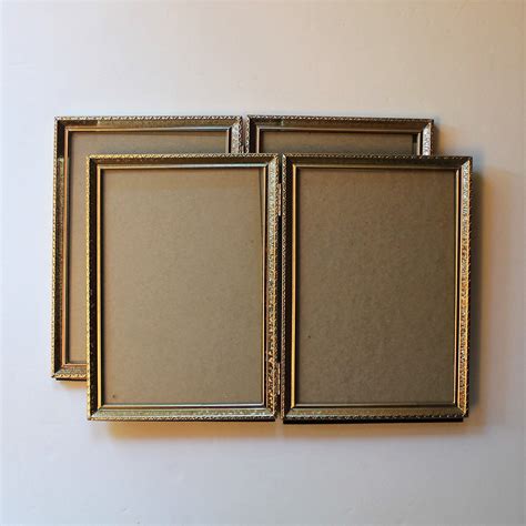 vintage 5x7 double hinged bi fold metal gold brass photo picture frame set of 2 frames 5 x 7 bi