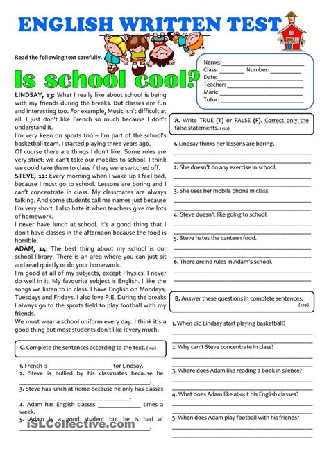 7th Grade English Worksheets Free Printable With Answers