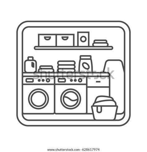 Laundry Room Outline Vector Illustration Washing Machine Detergent