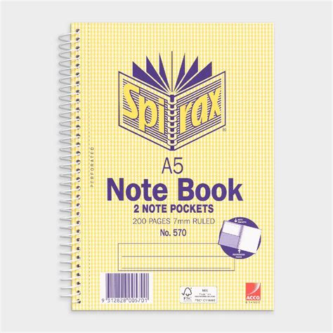 Spirax 570 Notebook A5 200 Page 7mm Ruled 9312828005701