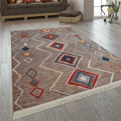 Teppichfransen sind die längs verlaufenden kettfäden. Fransen Teppich Ethno Design Boho Rauten | teppich.de