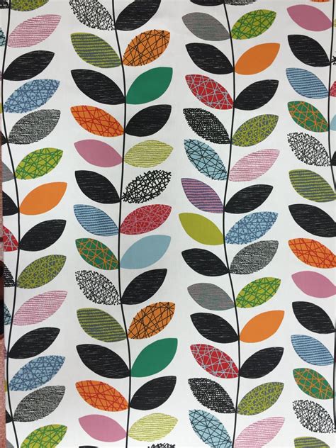 Fabric With Colorful Leaves Scandinavian Design Fabric Etsy Uk