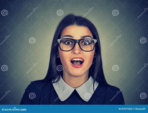 Surprised Young Woman Shouting Looking At Camera Stock Photo Image