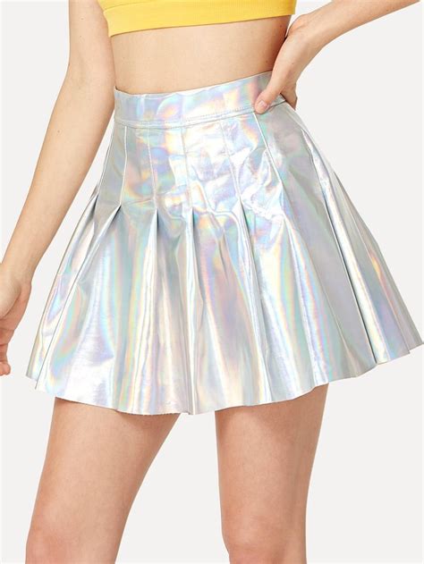 Metallic Box Pleated Skirt Sheinsheinside Ropa Brillante Ropa