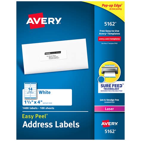 Avery 5162 1 13 X 4 White Easy Peel Mailing Address Labels 1400box