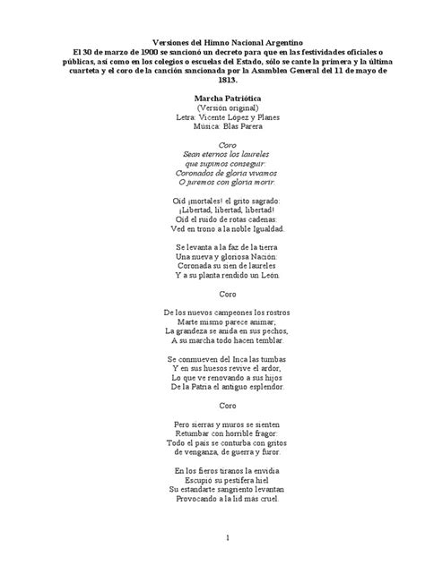 Himno Nacional Argentino Version Completa Pdf Los Símbolos
