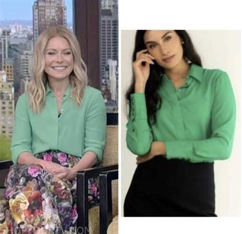 Live With Kelly And Ryan August 2022 Kelly Ripas Green Silk Shirt