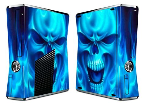 Vinyl Skin Sticker Xbox 360 S Slim Cover Blue Skull 999