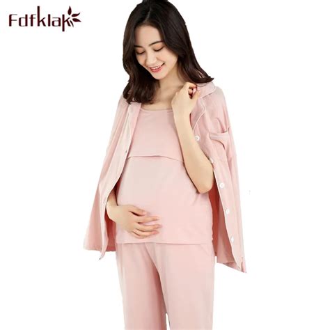 Fdfklak High Quality Pregnancy Clothes Long Sleeve Pajamas For Pregnant Women 3 Pcs Cotton
