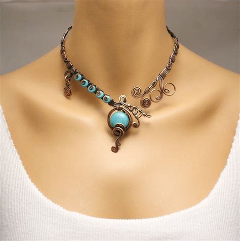 Statement Turquoise Necklace Open Necklace Copper Necklace Etsy In