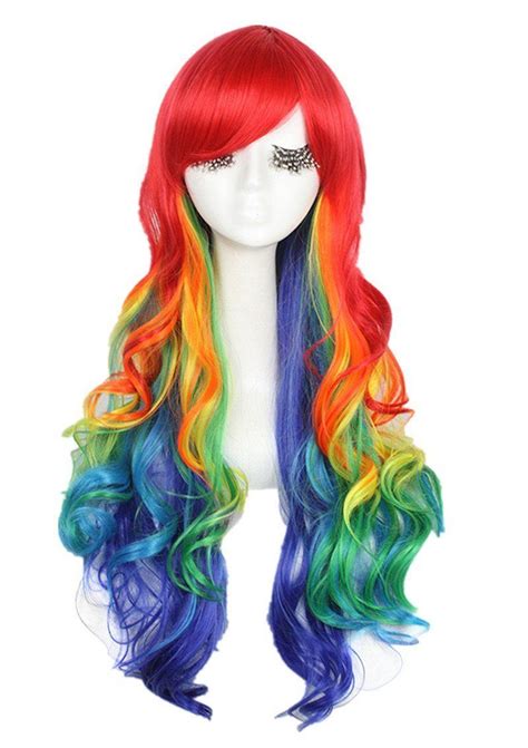 2953 Inch Long Multicolor Wavy Party Women Cosplay Wigs Zy72 Rainbow