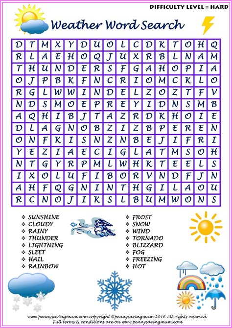 Weather Word Searches Easy And Hard Versions With Answers Penny