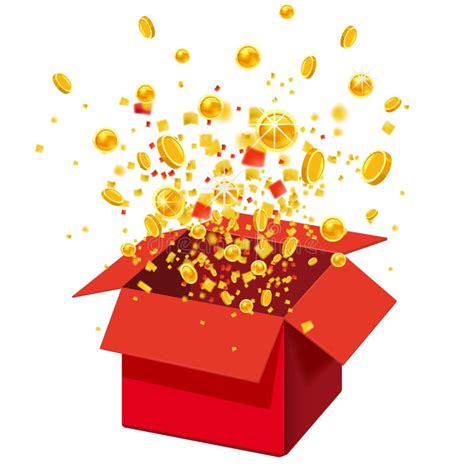 Box With Coins Exploision Blast Open Red T Box And Confetti Win