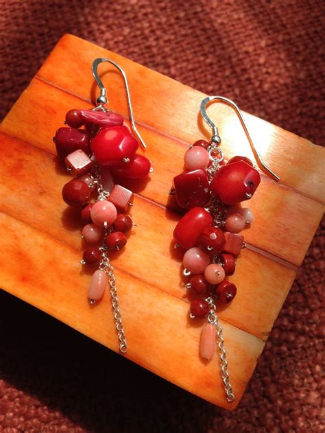 Red Coral Cluster Earrings Hand Made In Sterling Silver All Natural Stones 3800 P Sh At