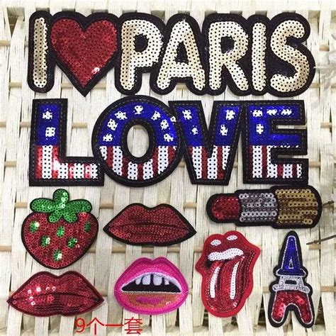 9pcs Mix Style Sequins Patches For Clothes Bags Hats Embroidered Iron