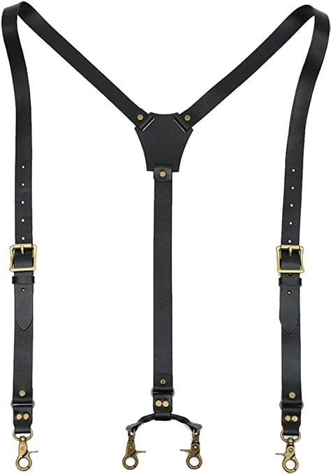 Leather Suspenders For Men Shiny Genuine Leather Y Back Adjustable Belt