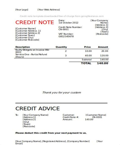 11 Credit Note Templates Free Sample Example Format Download
