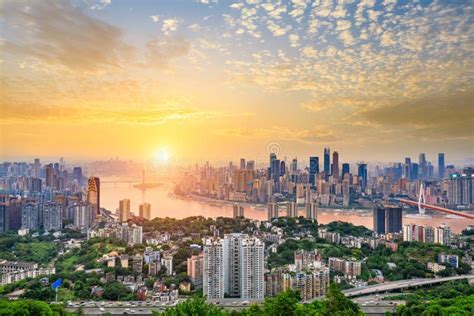 City Architecture Landscape And Beautiful Sky In Chongqing Stock Photo