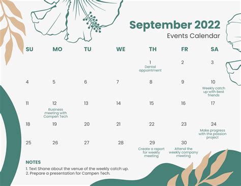 Floral September 2022 Calendar Template In Psd Illustrator Word