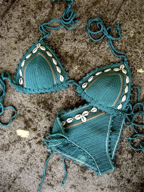Crochet Bikini Set Crochet Swimwear Turquoise Bikini Crochet