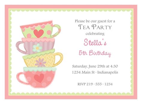 1) 11,25 x 8,75 (2x 7×5) inch pdf invite to be printed at home or sent to printer 2) 5 x 7 inch jpg invite to be printed on photo paper or sent to a. Free High Tea Invitation Template | Party invite template ...