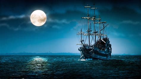 Ship Sea Moon Night Sailing Ships Sailing Pirate Ship