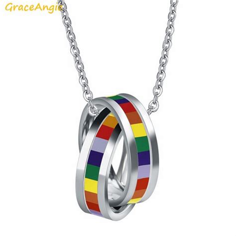 buy graceangie 1pc lgbt rainbow gay lesbian pride pendant necklace stainless