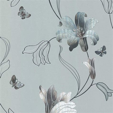 Muriva Ltd Muriva Amilia Floral Flowers Metallic Butterflies Wallpaper