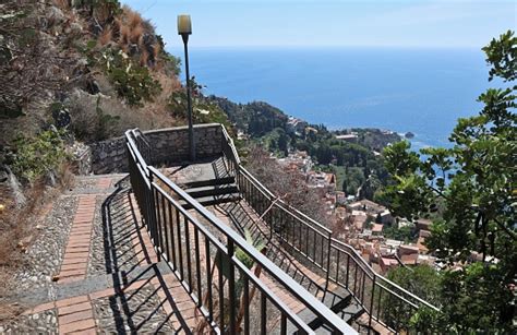 Taormina Stairs Of The Via Crucis Of The Sanctuary Stock Photo