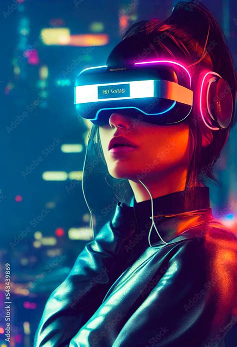 Spectacular Futuristic Woman In Cyberpunk World With Vr Headset