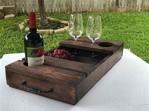 Wooden Wine Bottle Wine Glass Serving Tray Table D Cor Decorative