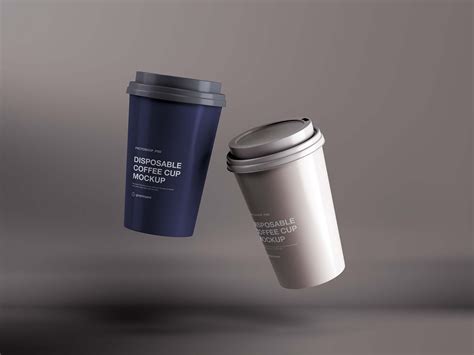 Download Free Disposable Floating Coffee Cups Mockup (PSD)