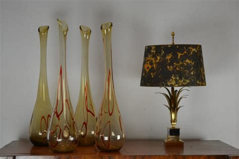 Mid Century Floor Vases Handblown Amber Glass 1960s Retro Station