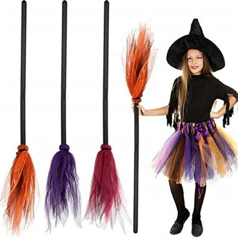 3 Pieces Halloween Witch Broom Plastic Witch Broomstick Kids Broom