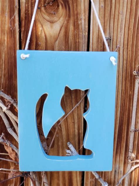 Blue Cat Sign Cute Little Wooden Cat Signfree Shipping Etsy