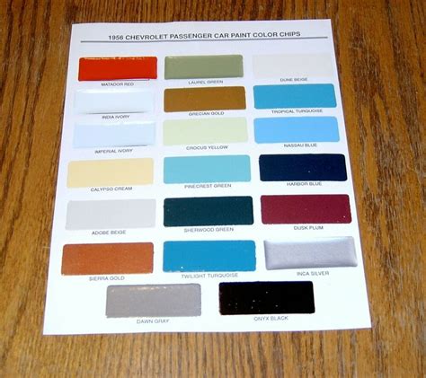 1956 Chevy Paint Chip Chart All Original Colors Ebay