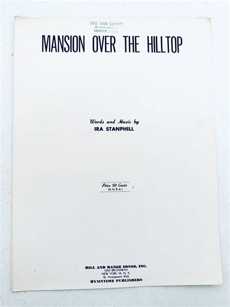 Vintage 1949 Mansion Over The Hilltop Sheet Music By Ira Stanphill