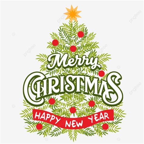 Lettering Merry Christmas And Happy New Year Vector Christmas Tree