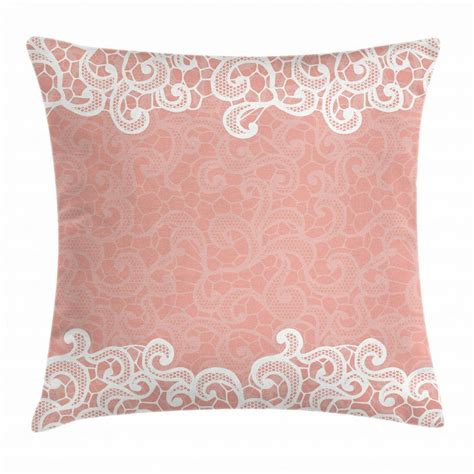 Peach Throw Pillow Cushion Cover Lace Design On Soft Colored