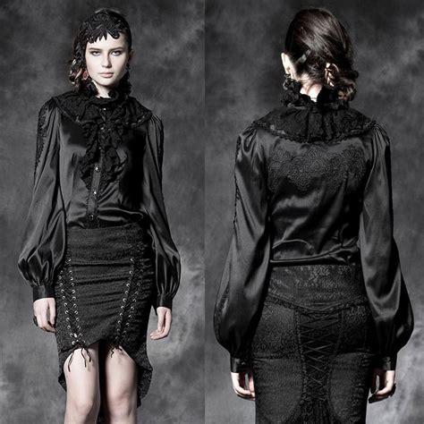 Punk Rave Nights In Black Satin Bluse Edel Gothic Romantic Victorian Satinbluse Satinbluse