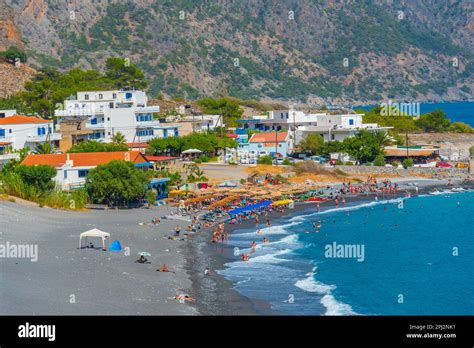 Agia Roumeli Greece August Summer Day At A Beach At Agia Roumeli At Greek Island