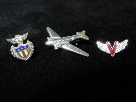 Wwii Victory Pin Sterling Silver Airplane Eagle Shield V For Victory