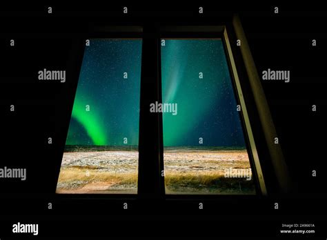 Aurora Borealis Through Window Stock Photo Alamy