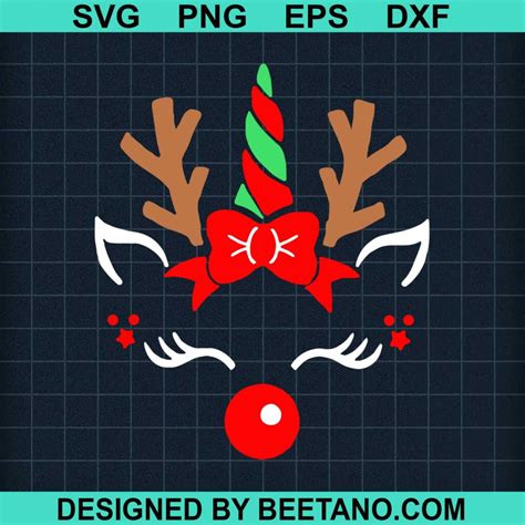 Unicorn Face Reindeer Antlers Christmas Svg Cut File For Cricut