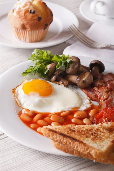 A Hearty English Breakfast Close Up On A Plate Vertical Stock Image