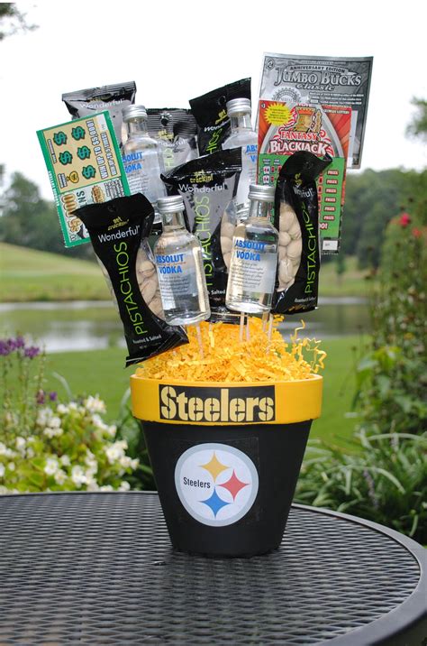 Pittsburgh Steeler Bouquet Vodka Pistachios And Lottery Tickets