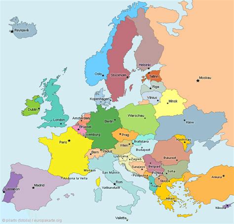 Karten von europa europakarte weltkarte com und for ausdrucken. Europakarte: Hauptstädte in Europa | Landkarte europa, Europa schule, Landkarte deutschland